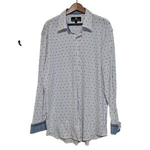Butter Cloth Shirt Men XL Button Up Flip Cuff Diamond Print Business Casual READ
